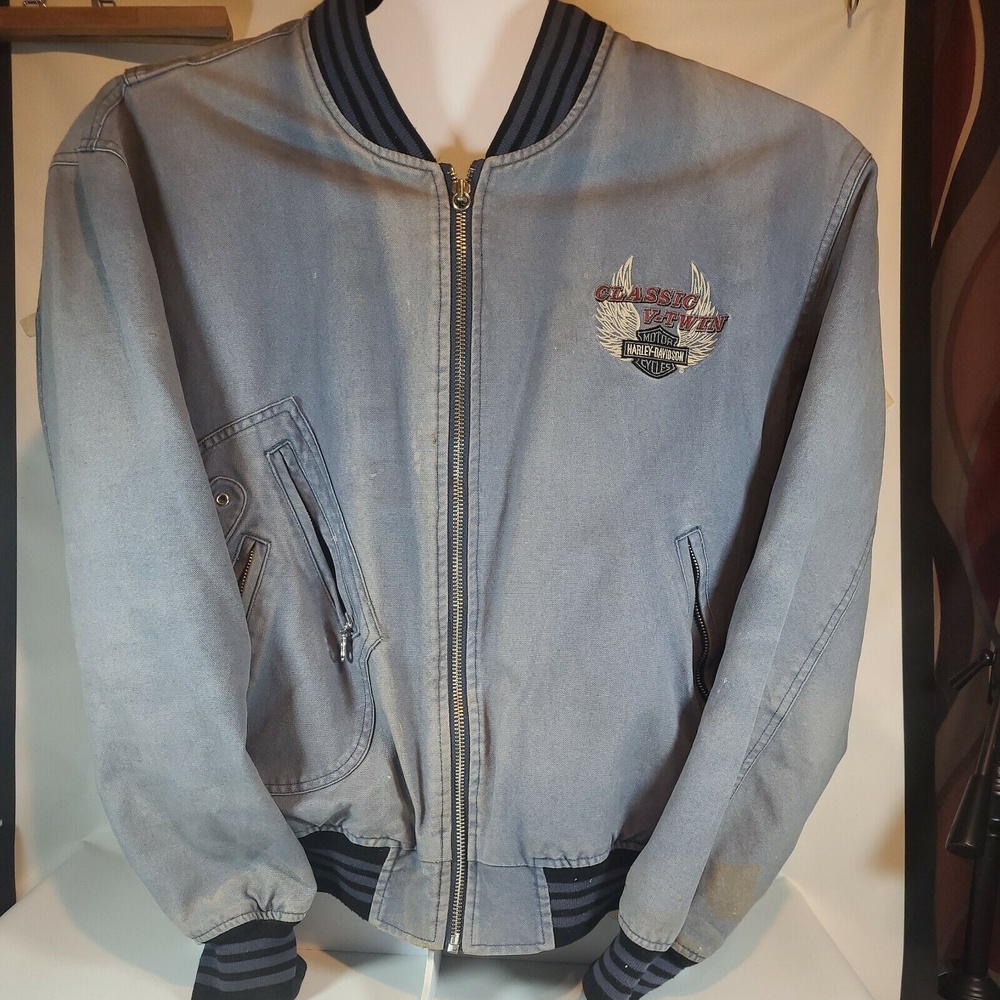 Rare Mens Harley Davidson Denim Jacket Size Large World's Finest Motorcycle